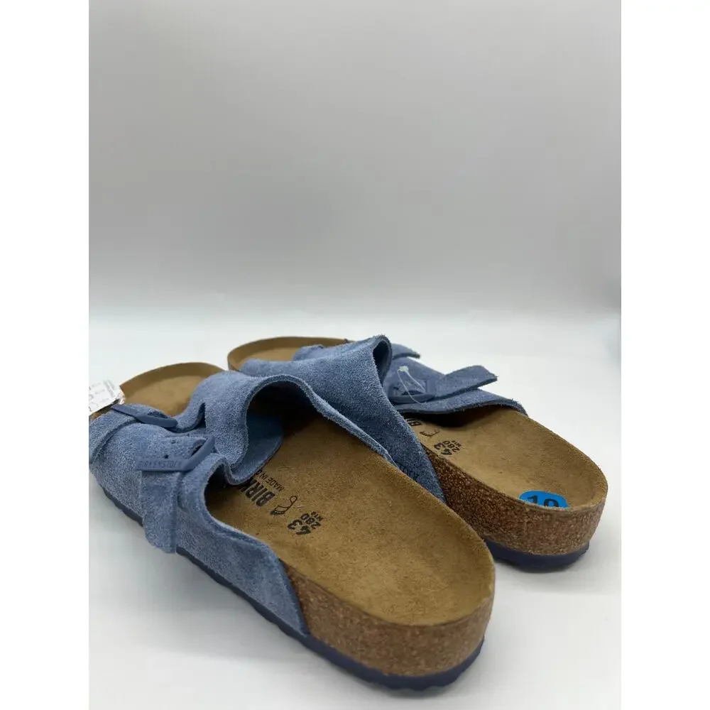 Birkenstock Zurich Sandals Suede Elemental Blue Buckle Mule Men Size 10 NWT
